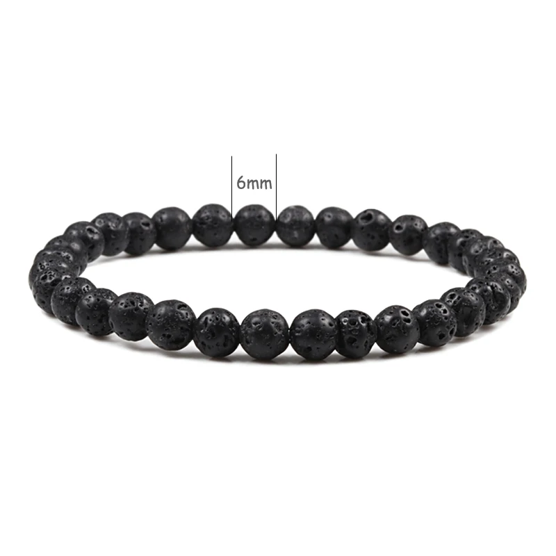 Natural Lava Rock Stone Black White Stretch Bracelet Men Women 6/8/10mm Beaded Beacelet Yoga Meditation Buddha Hand Jewelry Gift