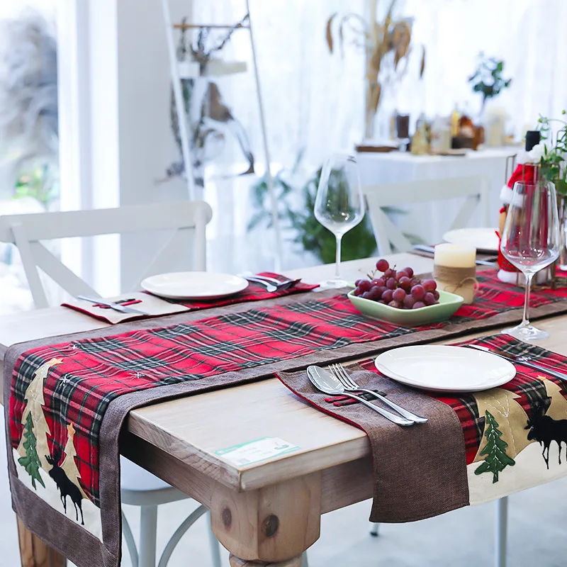 Camino de mesa con estampado de lino de imitación, decoración navideña de estilo europeo, tapete cuadrado con pestaña de copo de nieve, nuevo