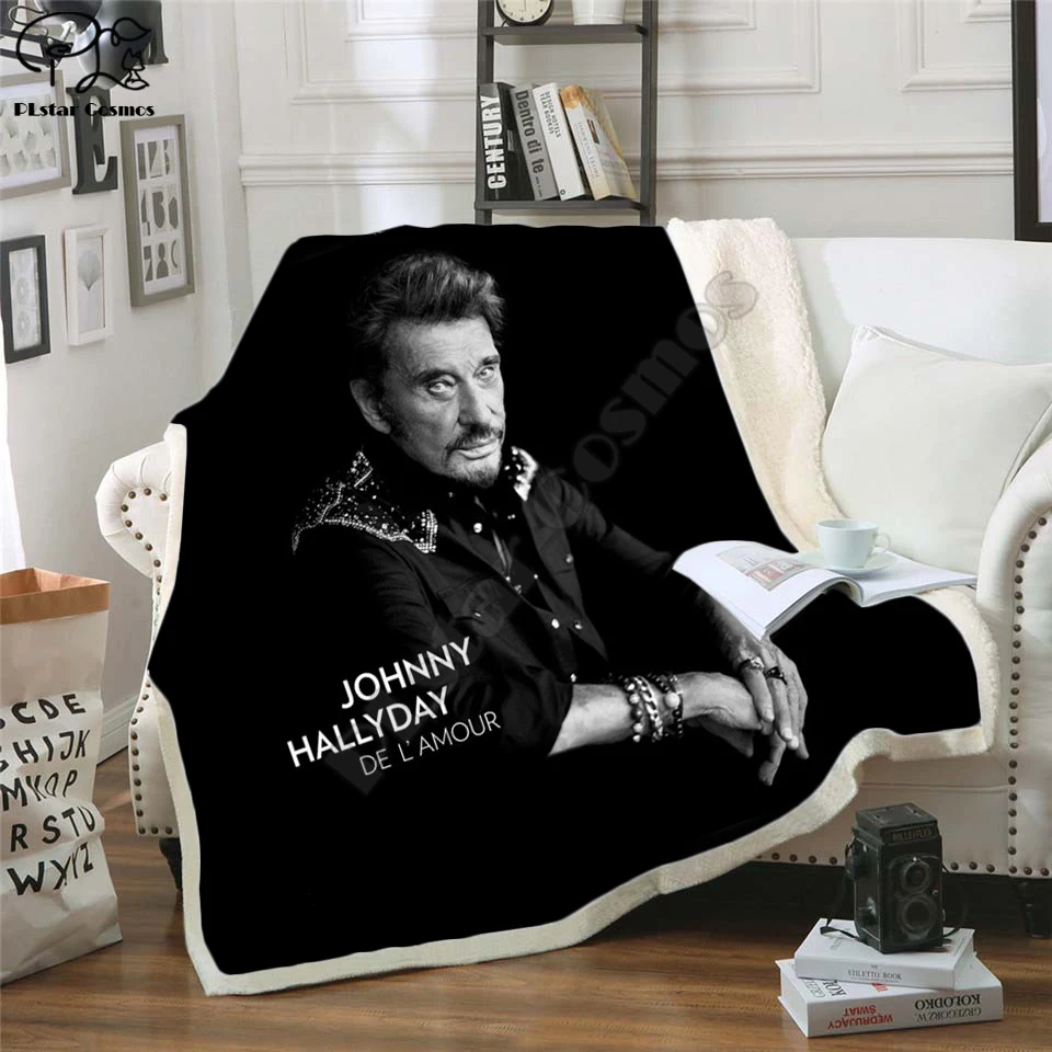 Johnny hallyday 3d printed fleece blanket for Beds Hiking Picnic Thick Quilt Fashionable Bedspread Fleece Throw Blanket style-2