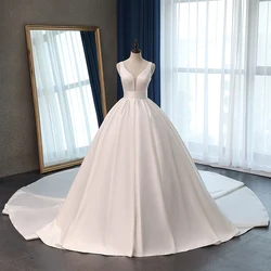 Hot Sale Satin Vestido De Noiva Elegant Wedding Dress Corset 2023 Long Train Bridal Ball Gowns Plus Size Customized