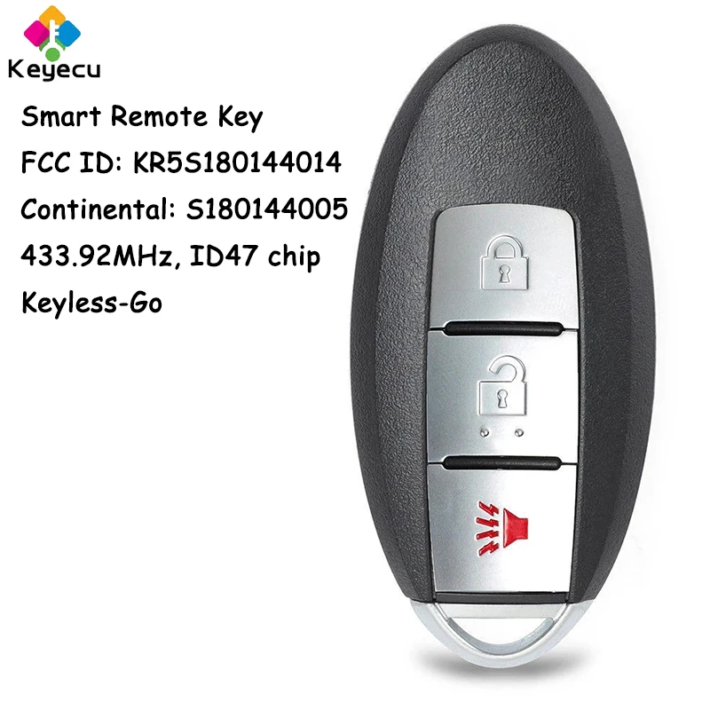 KEYECU Smart Remote Key With 3 Buttons 433.92MHz ID47 Chip for Nissan Pathfinder 2013 2014 2015 Fob S180144005 KR5S180144014