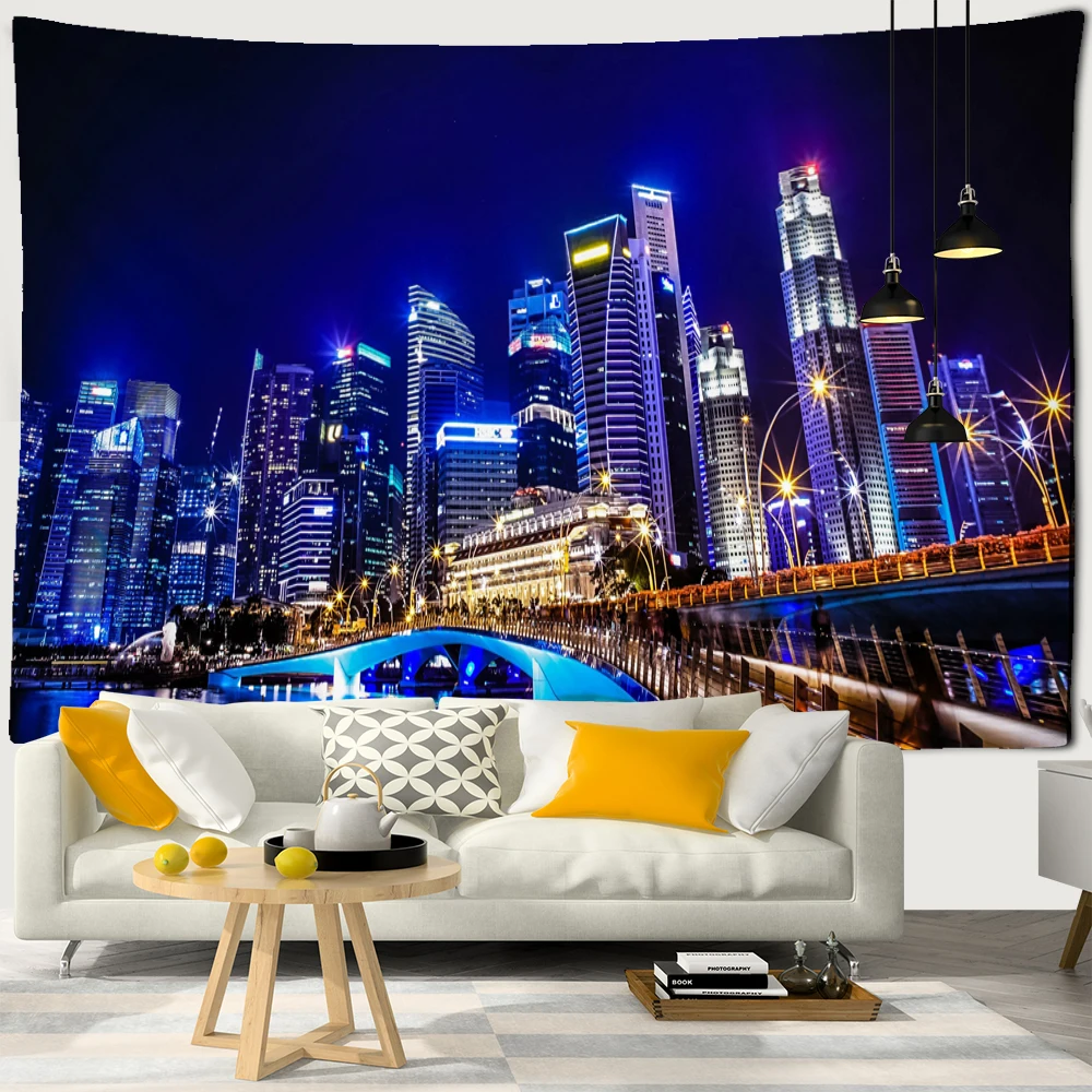 City Night View Tapestry Wall Hanging Bohemian Style Hippie Tapiz Witchcraft Aesthetics Room Home Decor