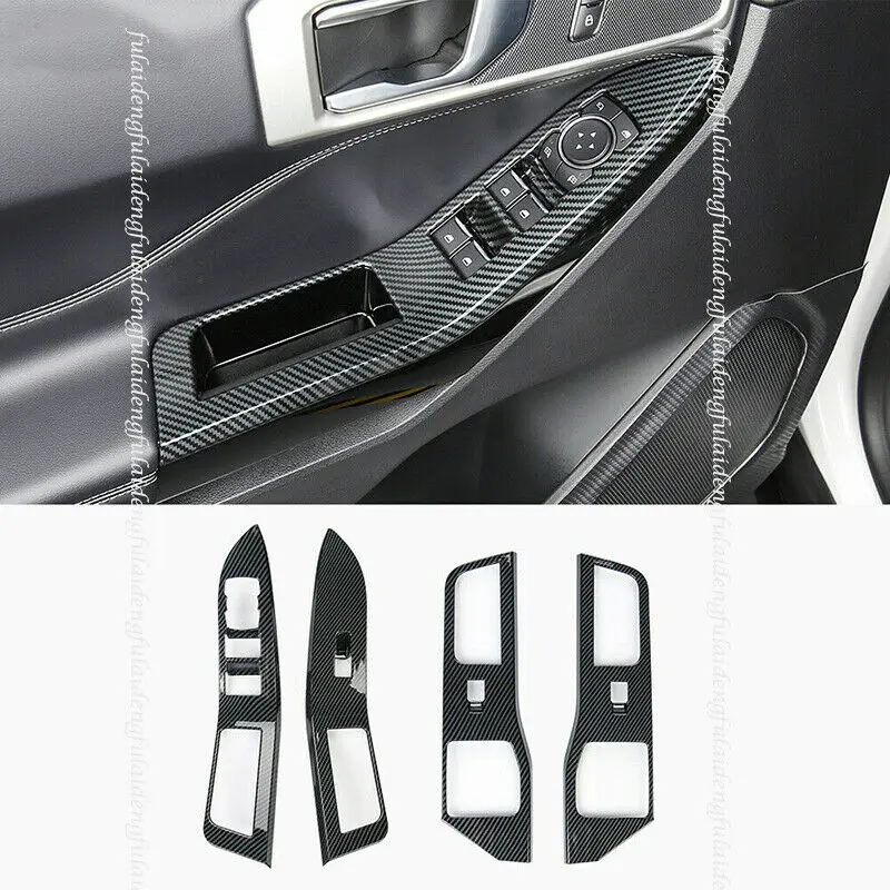 

For Ford Explorer 2020-2021 Carbon Fiber Look Window Lift Panel Switch Moulding Cover Trim 4Pcs Car Accessories