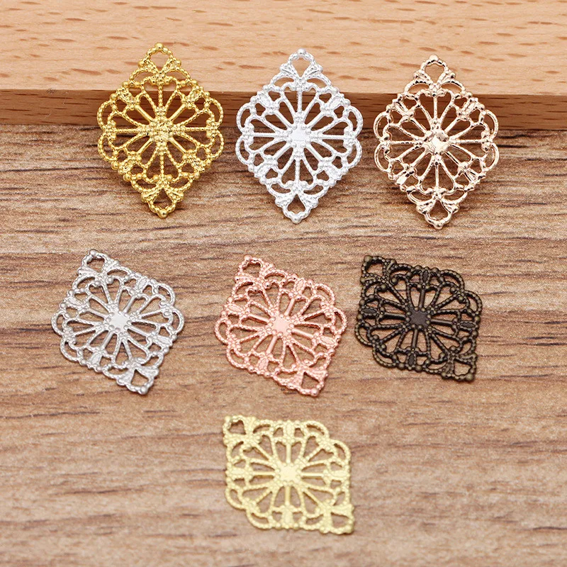 20pcs/lot 15*20mm Flower Connectors Brass Filigree Charms Jewelry Making Supply Earrings Jewelry Handmade Parts Components   031