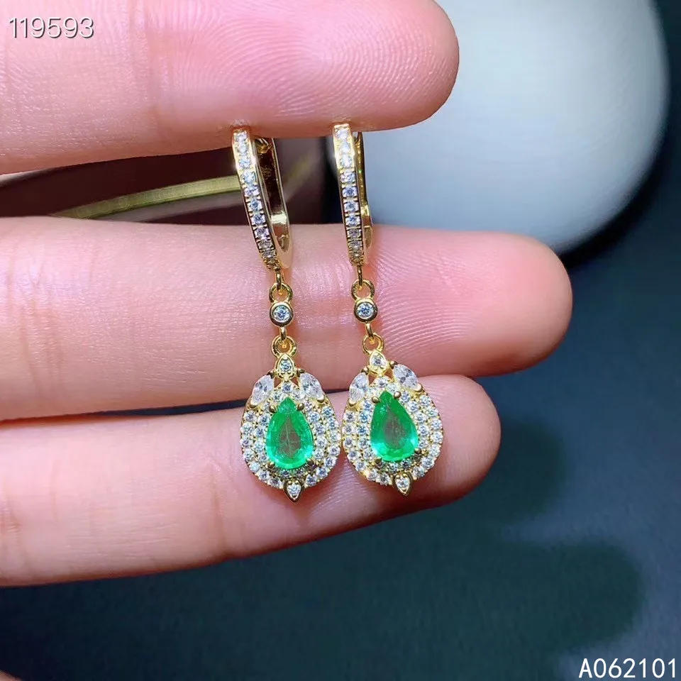 KJJEAXCMY fine Jewelry 925 Sterling Silver Natural emerald Girl new exquisite earring eardrop Support Test Chinese style