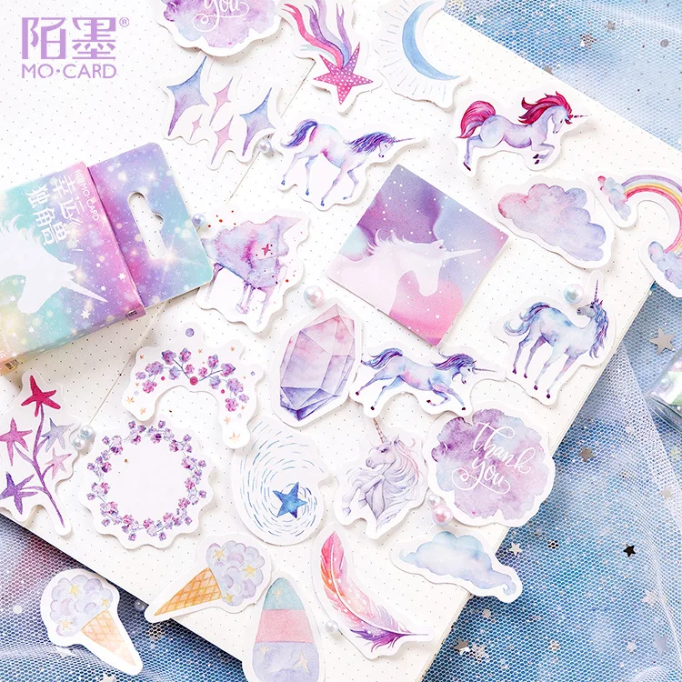 Mohamm 46Pcs Box Sticker Lucky Unicorn  Hand Account Notes Decorative DIY Sticker Universal Sealing Sticker
