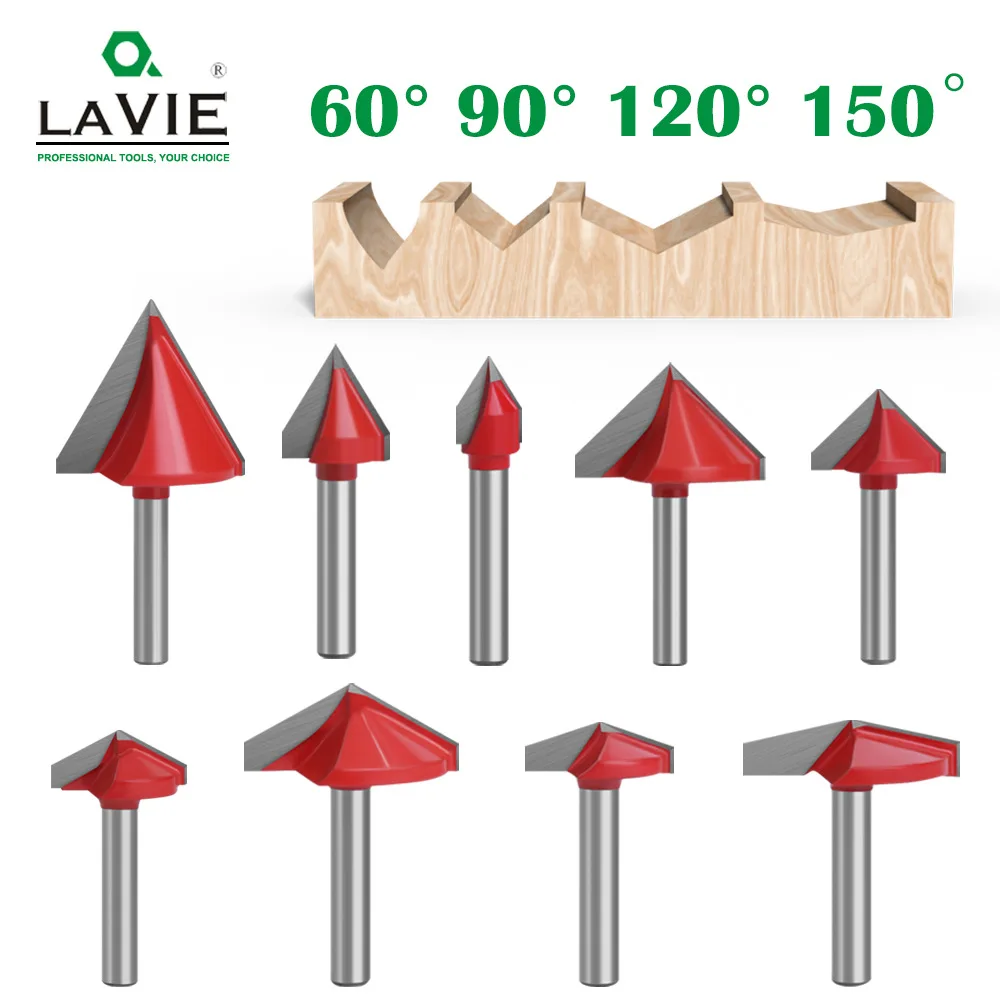 1pc 6mm Shank 60 90 120 150 degree V-shaped Router Bit, 3D wood MDF router bit CNC solid carbide end mill