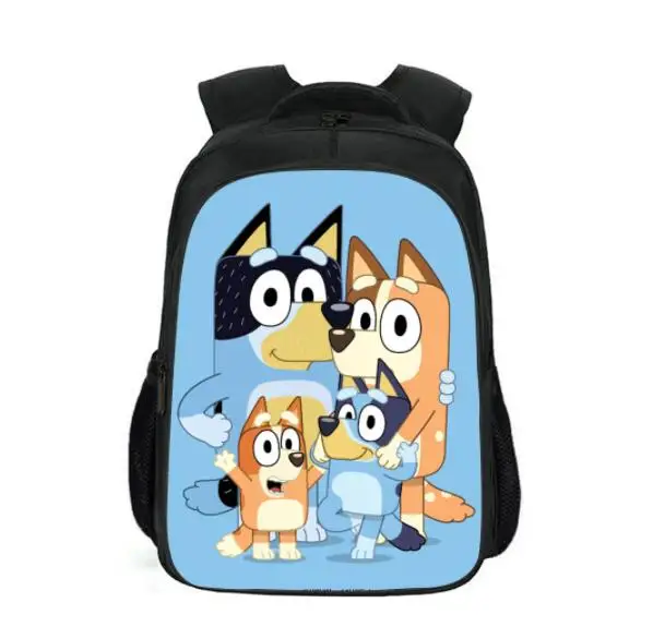 Mochila escolar azul de dibujos animados para niños y niñas, diseño de animación 3D, Kawaii, 16 pulgadas