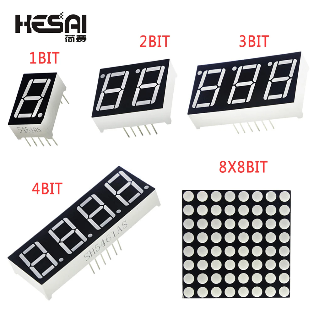 

0.56inch 7 Segment 1Bit/2Bit/3Bit/4Bit Digital Tube Red Common Cathode LED Digit Display 8 x 8 Led Lattice Bright Red Dot Matrix