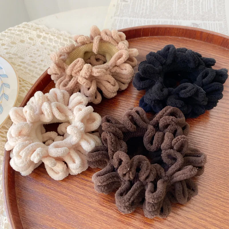 Autumn Winter Plush Soft Brown Hair Scrunchy For Women HairBands Elastic Rubber Band Lady Hair Accessories Hair Ties