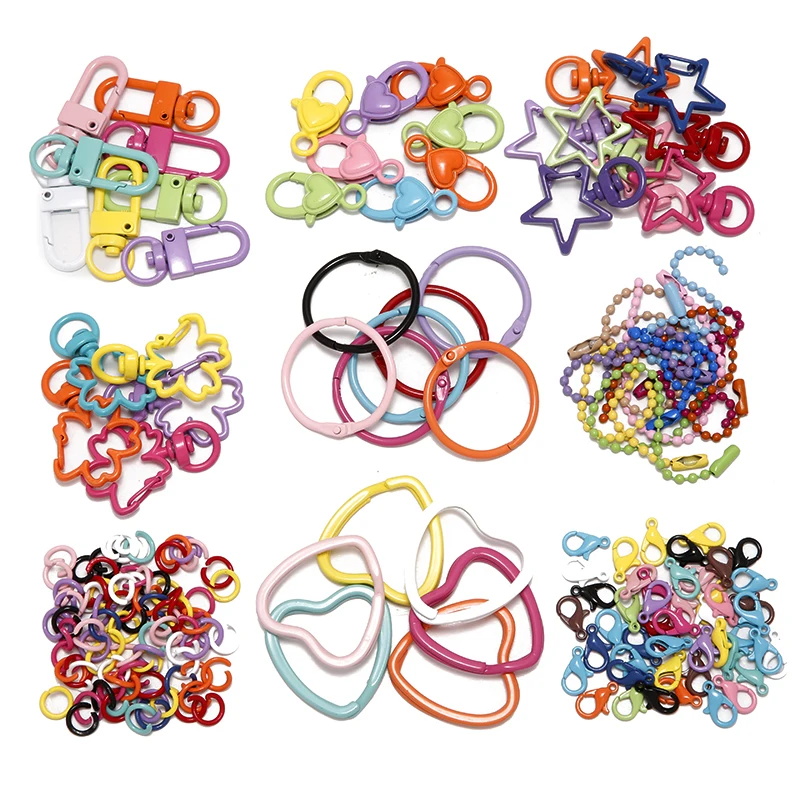 Multi-colors Mixed Alloy Open Rings Lobster Clasp Hooks Ball Chains DIY Jewelry Making Findings