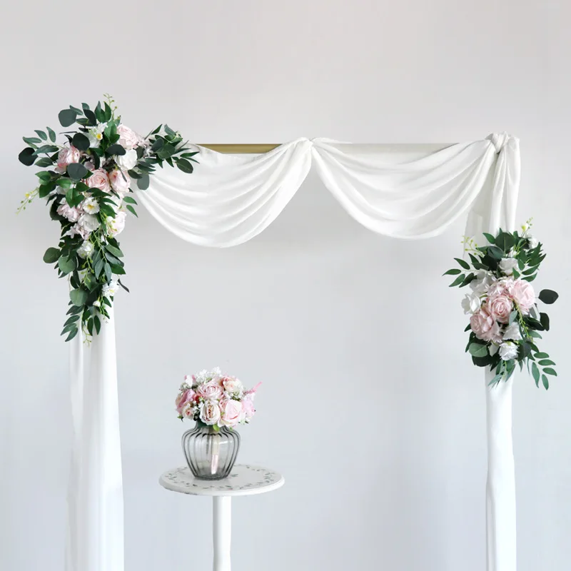 2 pezzi di fiori artificiali per matrimoni, arco rosa, cartello di benvenuto, cartello, ghirlanda, decorazione, fila di fiori appesa, sfondo,