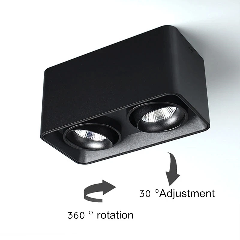 Square Dimmable LED Wall-Mounted Downlight 10W 20W 24W COB Spot Light Single/Double Head Ceiling Lamp Surface-Mounted Down Light