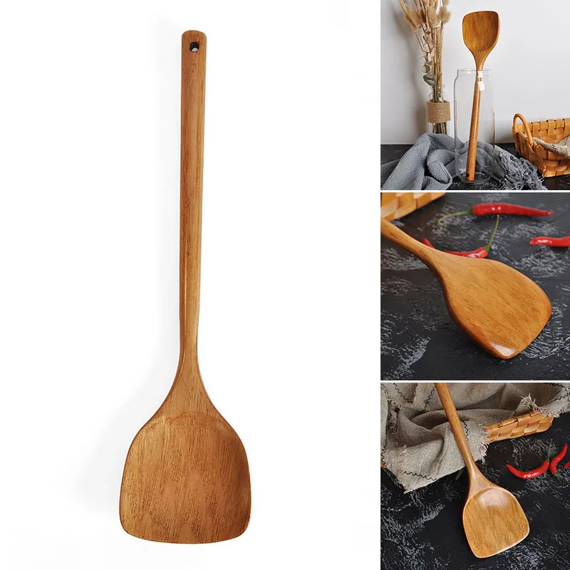 Cozinha grau alimentício de madeira colher truner wok cozinhar utensílio raspador não vara