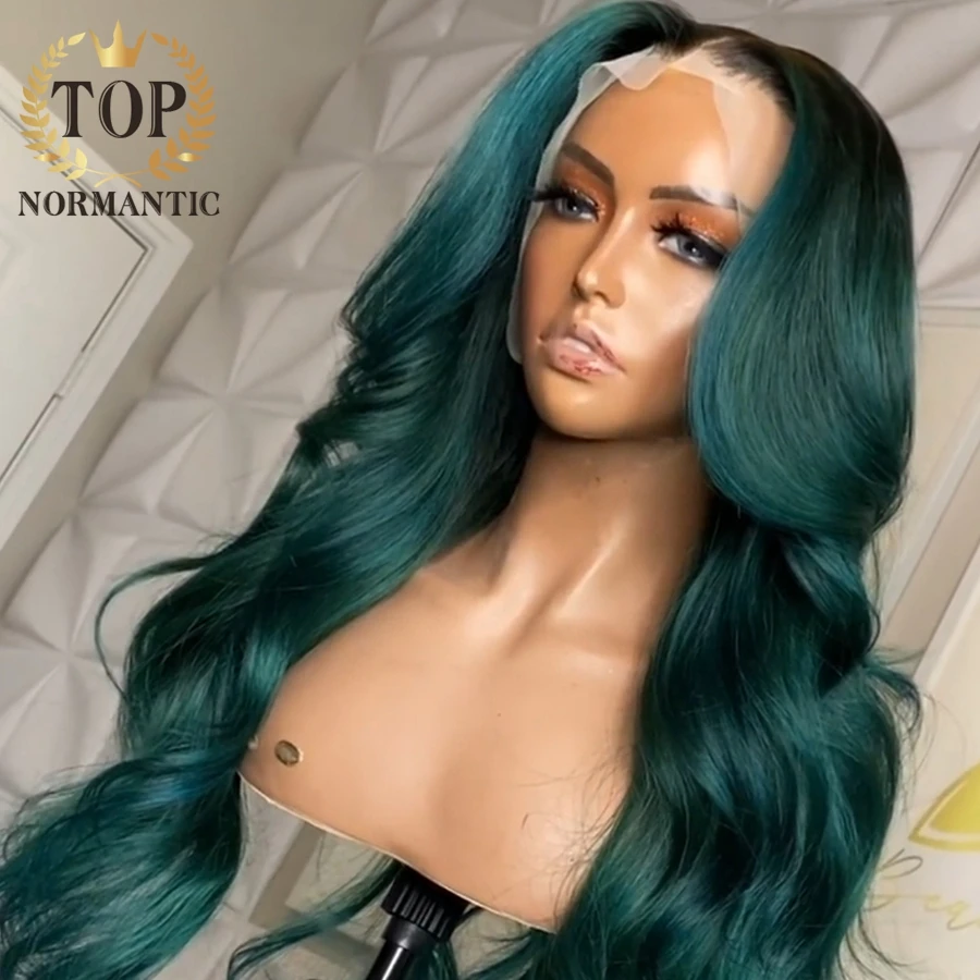 Topnormantic Dark Green Color Body Wave Wigs Preplucked Hairline Brazilian Remy Human Hair 13x6 Lace Front Wigs for Women