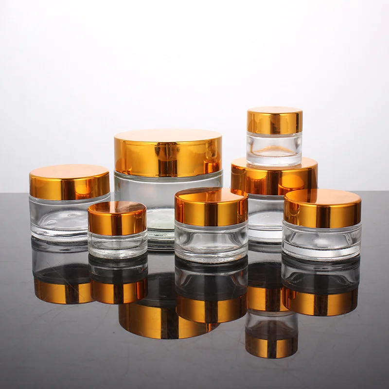 Clear Glass Cream Jar Cosmetic Container 5-100g Cosmetic Jars Silver Gold Lid Glass Bottle Make Up Container Empty Jars Travel