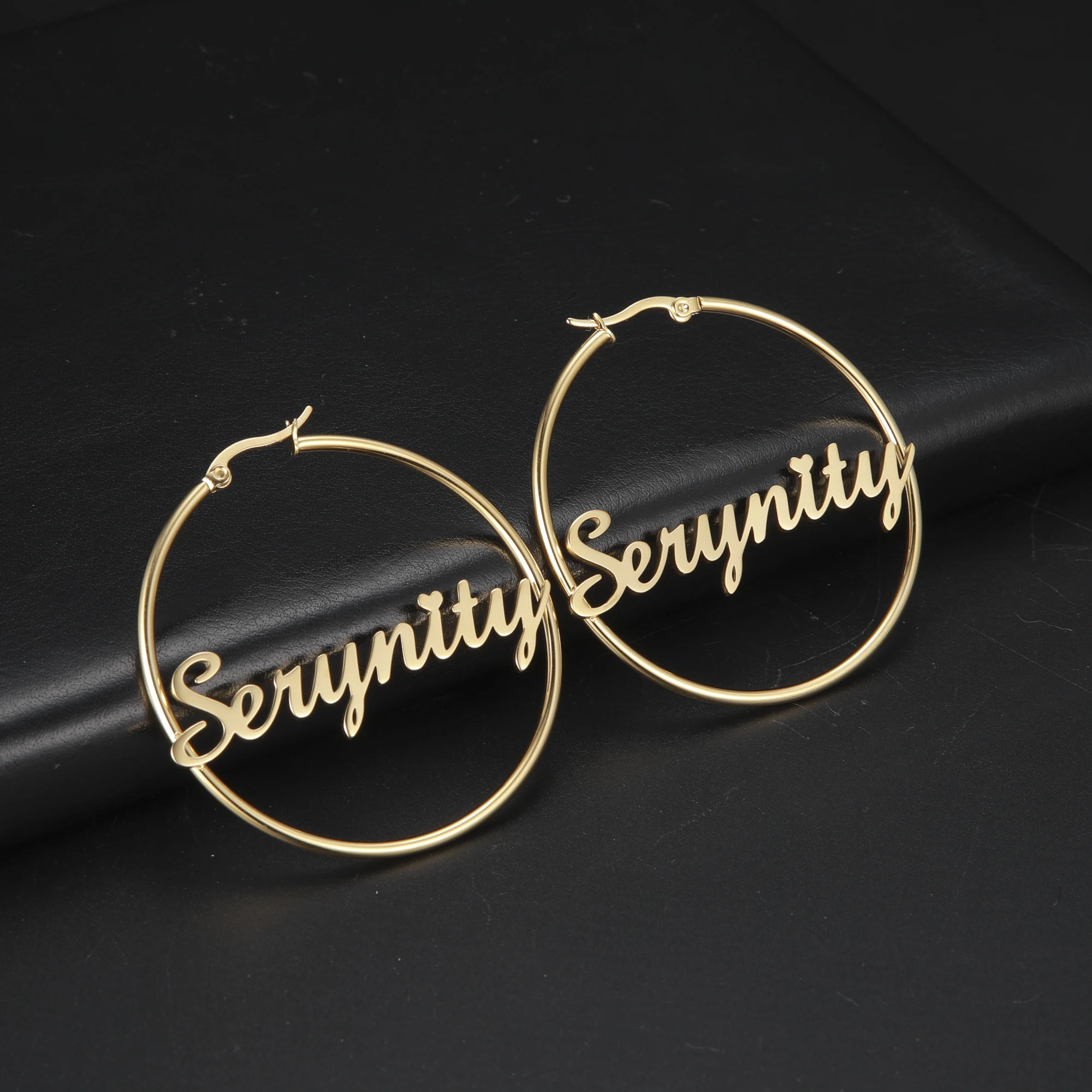 Sipuris – boucles d\'oreilles créoles en acier inoxydable, bijoux personnalisés avec nom pour femmes et filles, boucles d\'oreilles rondes à la mode