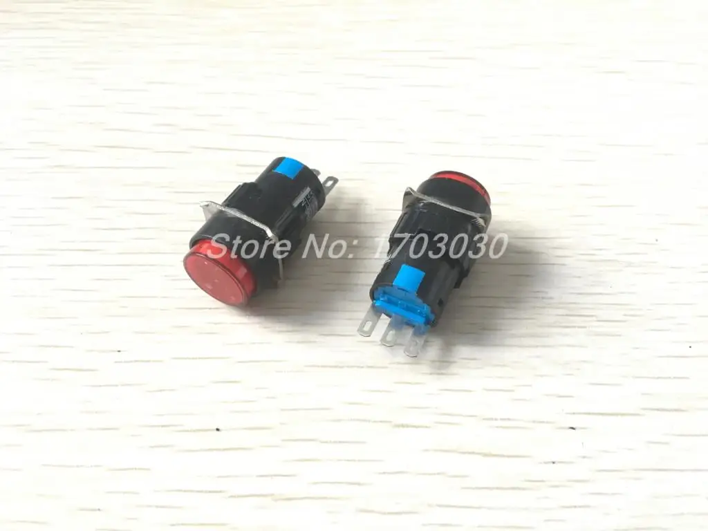 2pcs AC 220V 1A SPDT 1NO 1NC 3 Pins Momentary Red Push Button Switch 16mm