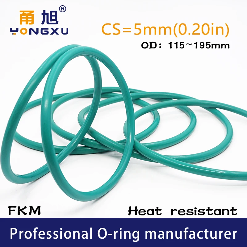 Green FKM Rubber fluororubber O-rings Seals CS5mm OD115/120/125/130/135/140/145/150/155/170/195*5mm Rings Gasket  Fuel sealing