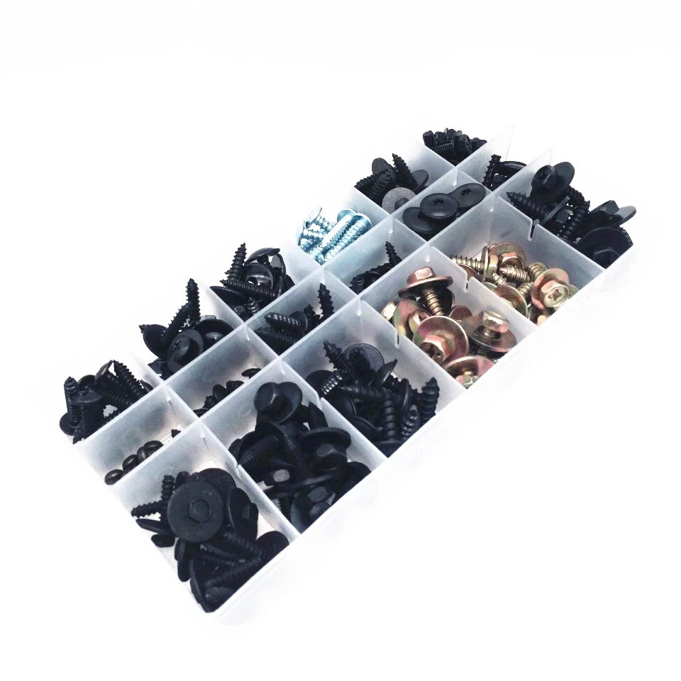 180PCS Car Leaf Board Fender Bumper Self - tapping Screw Fast Wire Screw Metal Carbon Steel Fastener Clip With Box For All Auto