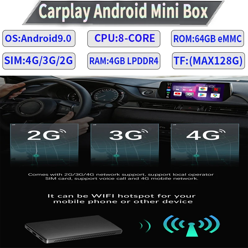 

Wireless Carplay Android Dongle Carplayes Ai Box Car Multimedia Player 8-core 4+64G Audio Navigation For Cadillac Dodge Lincoin