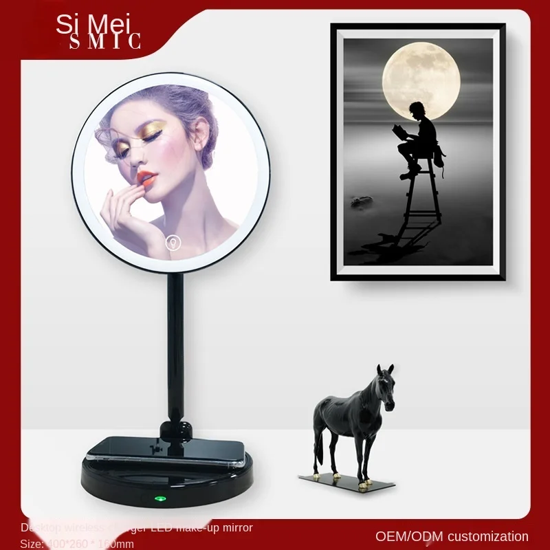 

Home Decoration 2021 New LED Cosmetic Mirror Desktop Convenient Mirror Intelligent Wireless Charging Mirror Style Theme Material
