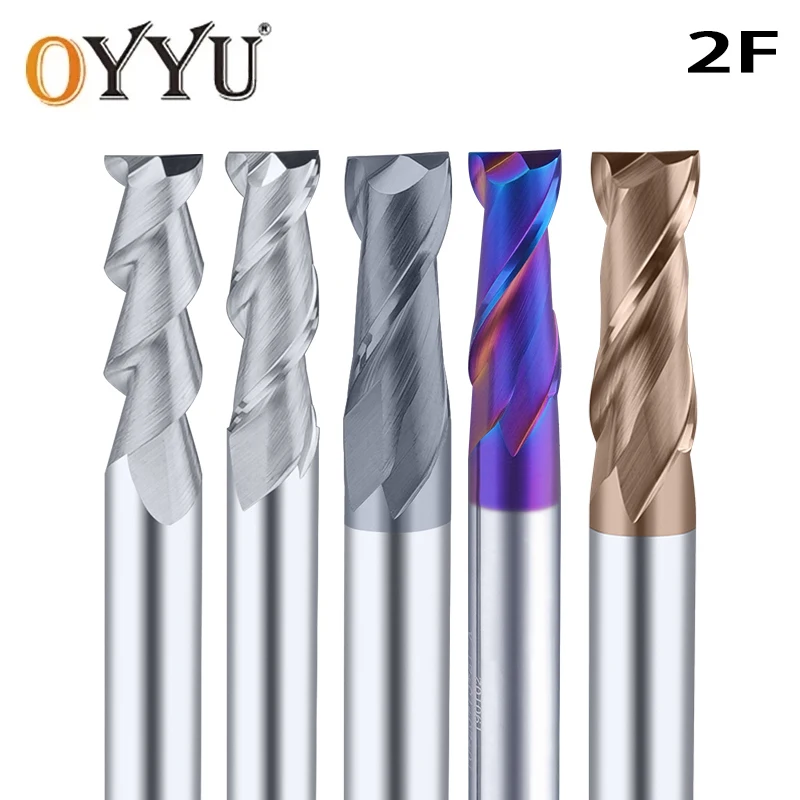 2F Solid Carbide End Mill HRC50 HRC55 HRC60 HRC70 Blue Nano Coating Milling Aluminum Metal Key Seat Face Router Bit CNC Machine