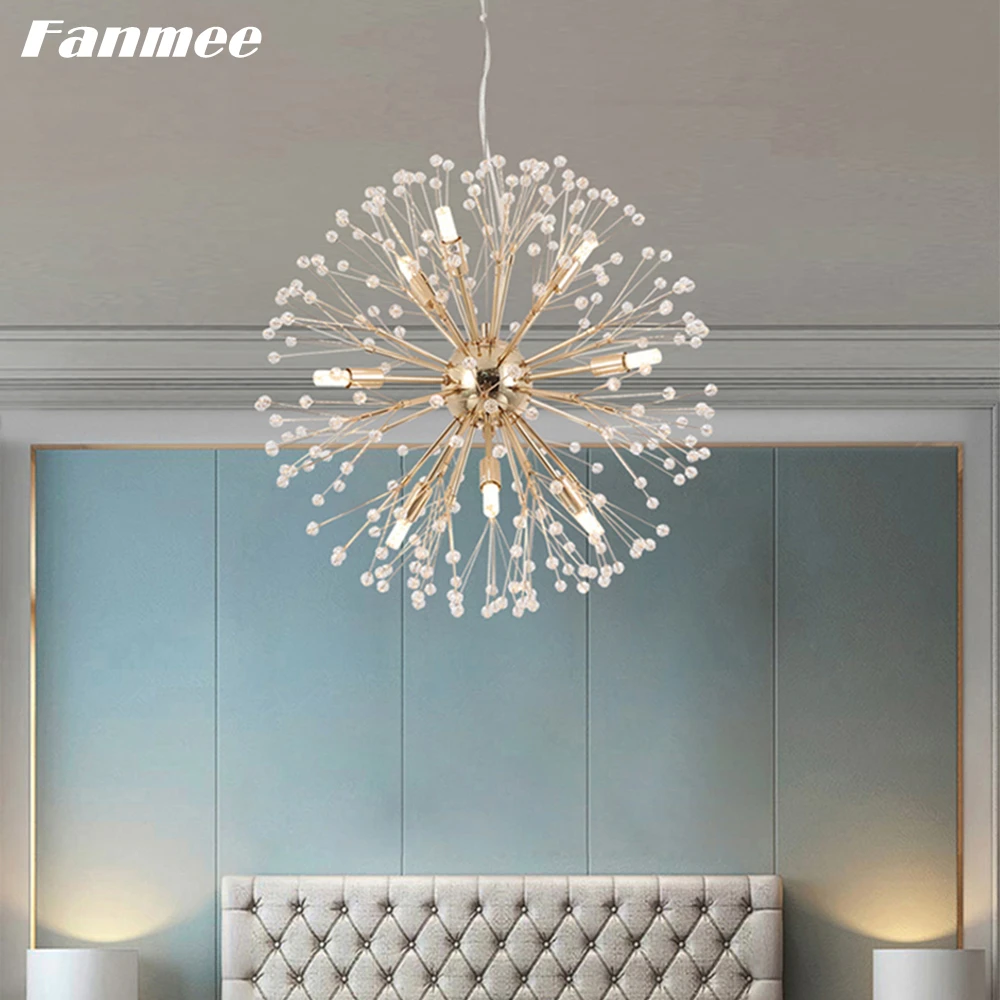 Firework Luxury Chandelier Lighting LED Modern Gold Globe Pendant Chandelier Lamp Sputnik Crystal Lustre for Bedroom Living Room