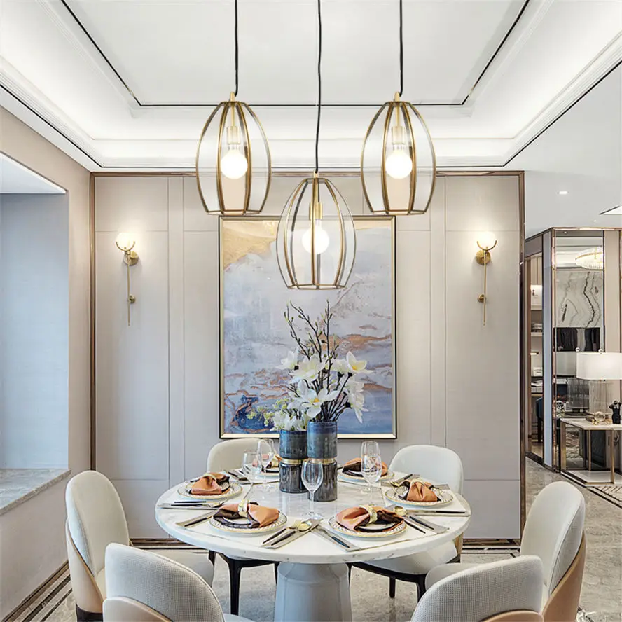Nordic Luxus Kupfer Grenze Klarglas Pendelleuchten moderne Home Deco Hängelampe Küchenarmaturen Esszimmer LED-Leuchte