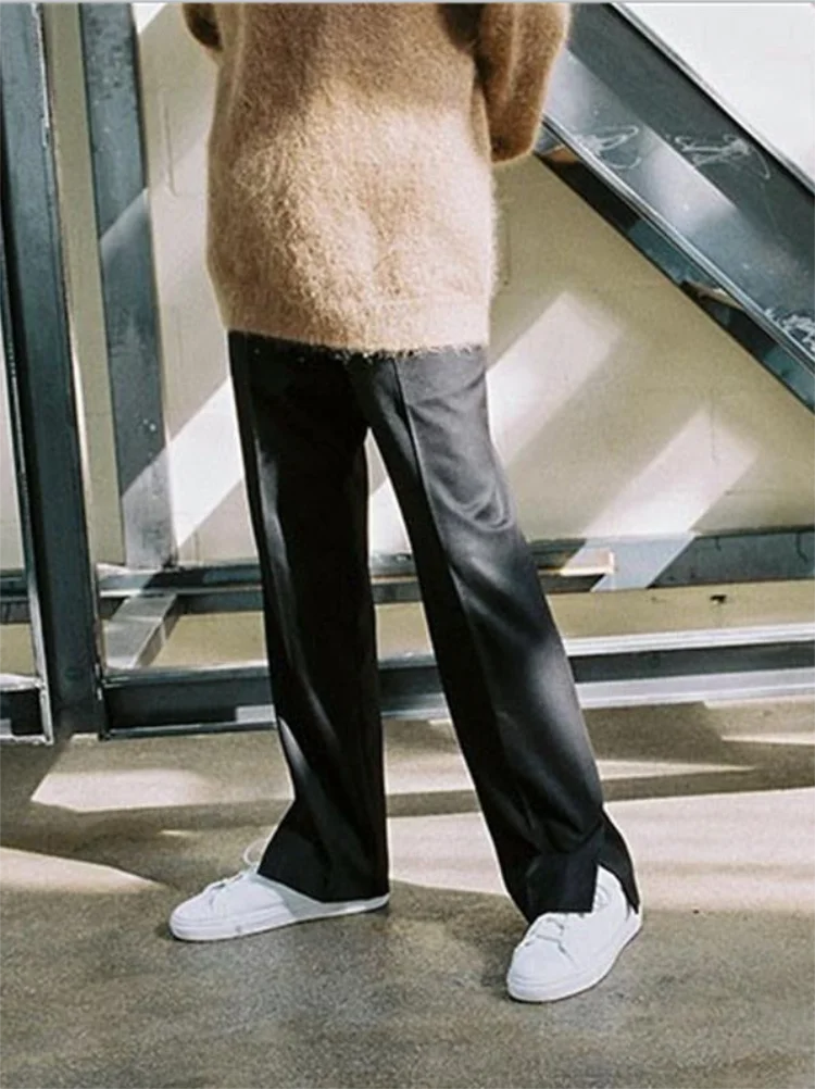 

Autumn and winter men's casual pants Fashion youth solid color slim pencil pants leg side opening design straight pants