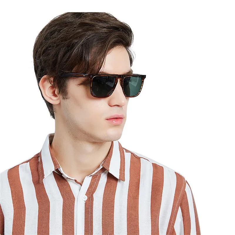 Vazrobe Glass Sunglasses Male Polarized Women Brand Sun Glasses for Men Vintage Oversized Dark Green Black Anti Scratch