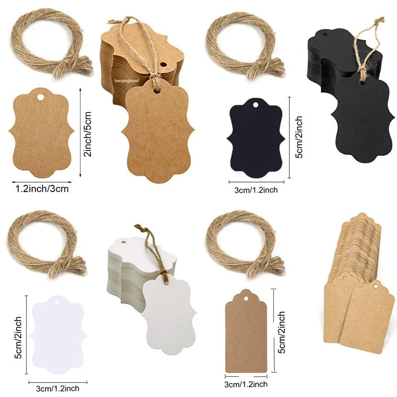 100pcs Brown Kraft Paper Tags with Rope for Wedding or Party Decoration Gift Tags and Packaging Hang Tags Is Customized Labels