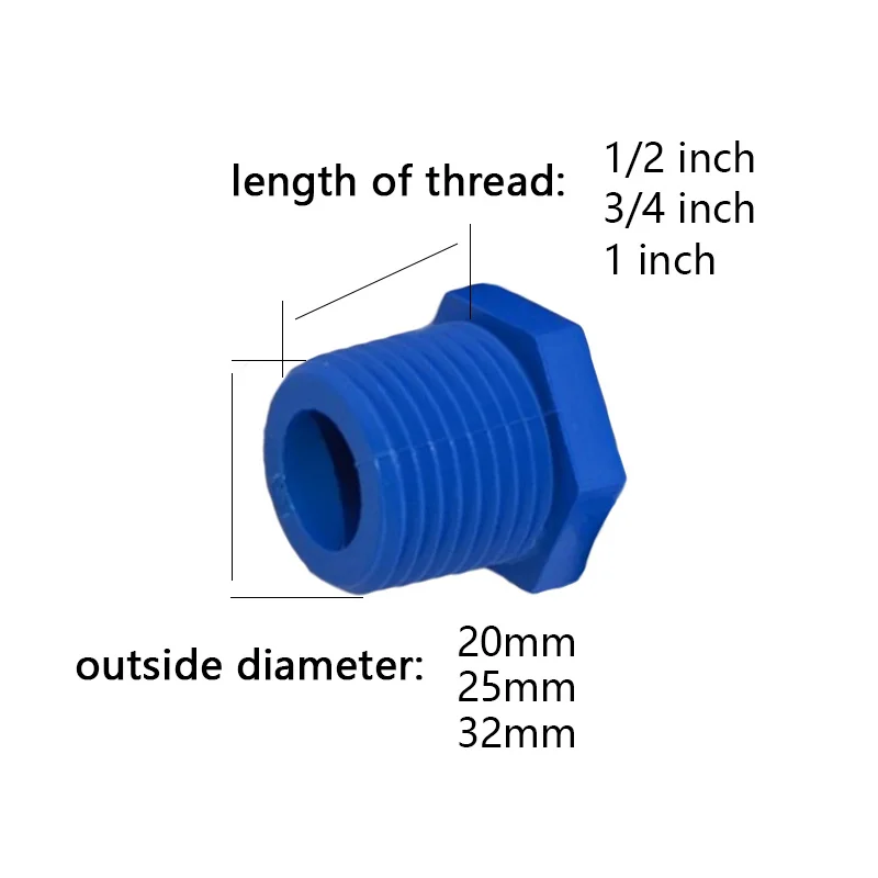 Blauer Außengewinde-Stecker, PVC-Rohr, Standard-Schraubstopfen, Rohrverschraubung, Rohrendkappen, Sanitärzubehör, 1 Stück