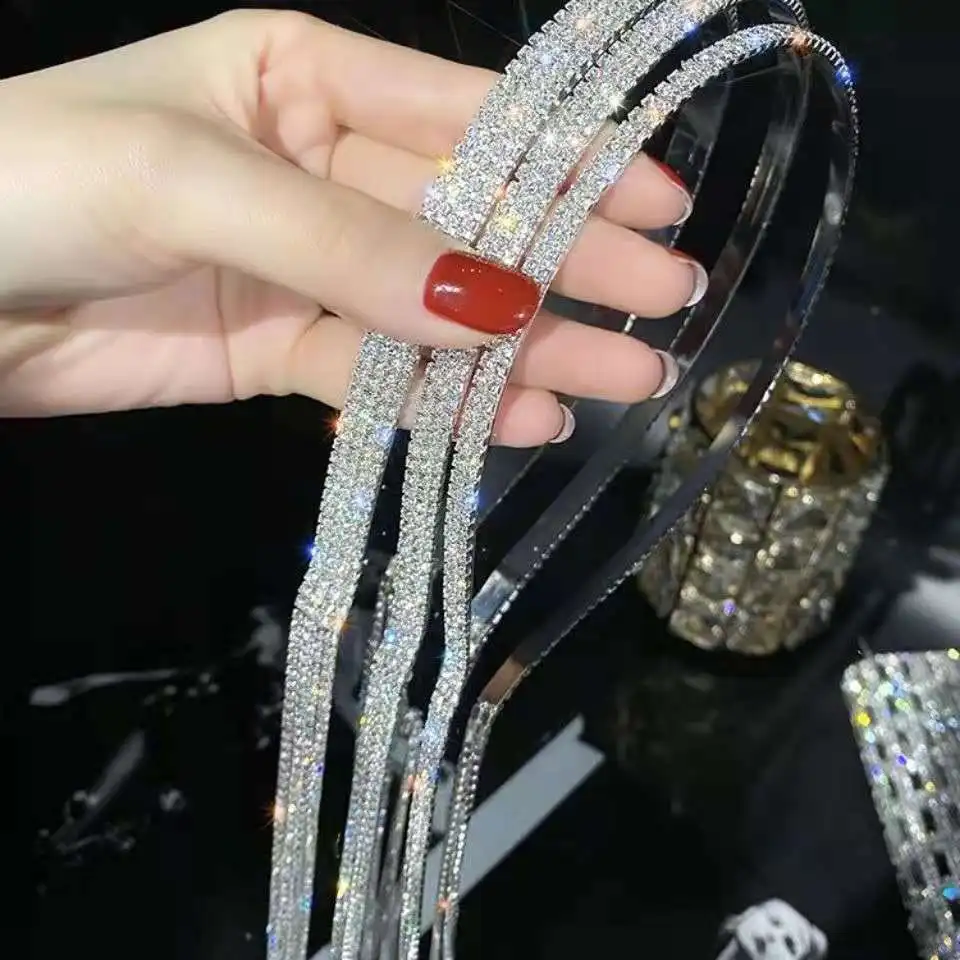 Fashion Rhinestone Cup Chain 3 Rows Glass Crystal Trim Mix Colors Sewing Wedding Dress Applique Ribbon DIY Clothes Accessories