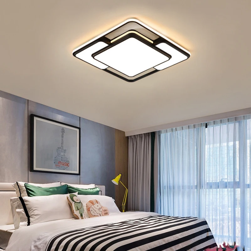 Modern Black LED Ceiling Light Square Rectangle Lighting for Living Room Bedroom Study Room Ceiling Lamp Light Fixture