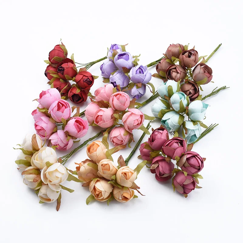 Artificial Flowers Wedding Decorative Plants Christmas Tree Wreaths Home Room Decora Accessories Diy Gifts Box Silk Tea Rose Bud