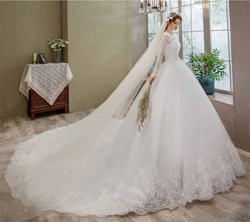 Свадебное Платье Embroidery Custom Pluse Size Wedding Dress Long Sleeve Train Real Vedio Gown V Neck Elegant Vestido De Noiva