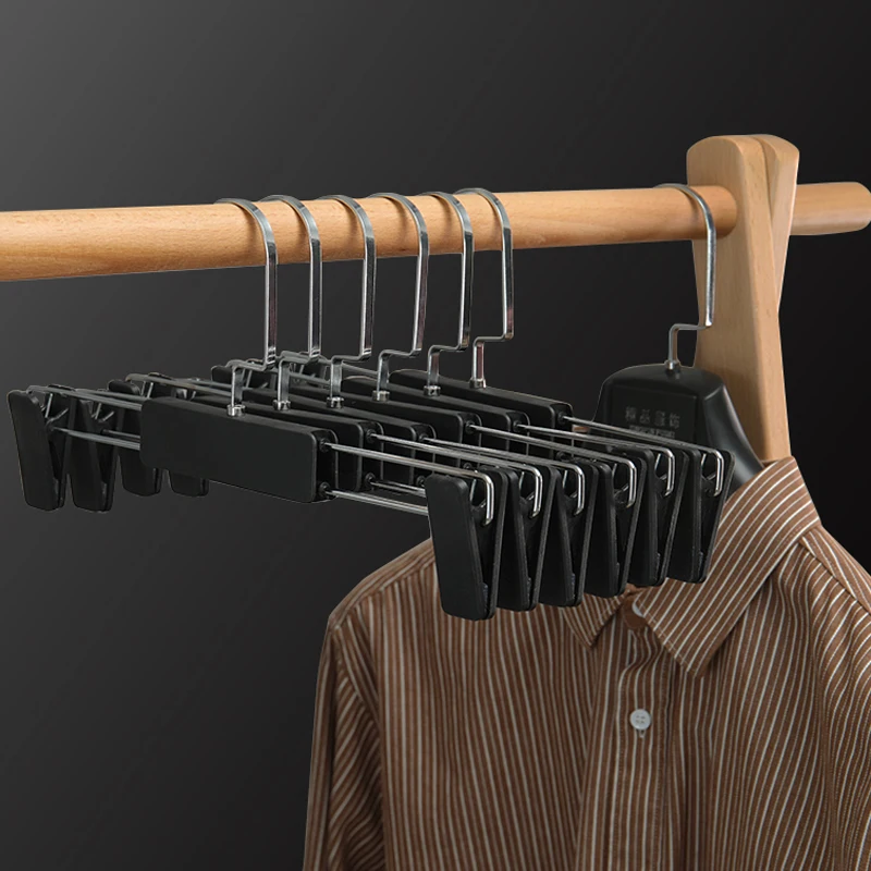 

10pcs/lot Adjustable Pants Hangers Non-slip Plastic Clothes Hanger No Deformation Wide Shoulder Space Saving Rack for Trousers