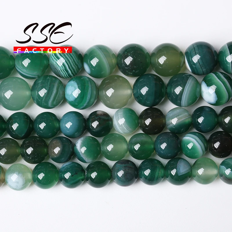 Natural Green Stripes Agates Stone Beads 4 6 8 10 12MM Pick Size 15\