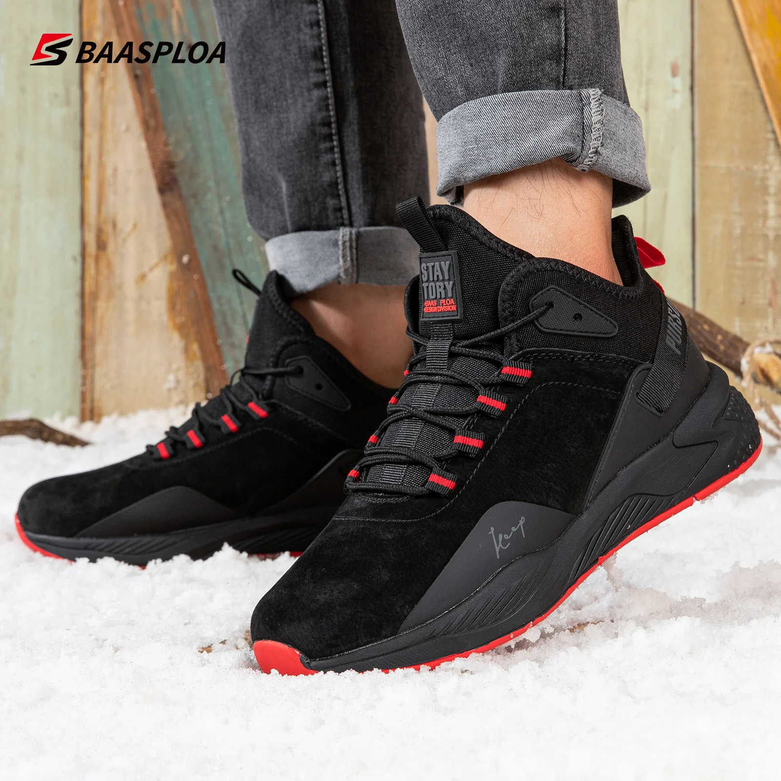 Baasploa New Winter Sneakers for Men Cotton Shoes Waterproof Non-slip Casual Running Shoes Fashion Man Winter Shoe Walking Shoes