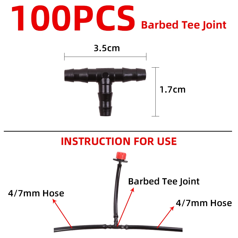 

100PCS 3/4" Garden Accessories Support Stake Barbed Tee Joint Watering Hose Connection With Adjustable Spary Drip and Nozzle