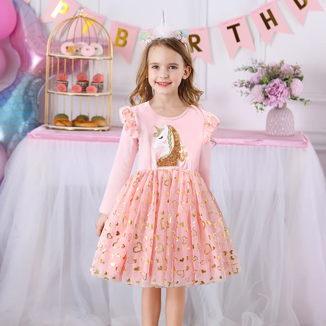 Long Sleeve Birthday Girl Unicorn Dress Party Dress Princess Long Sleeve Girls Girls Casual Dresses Aliexpress