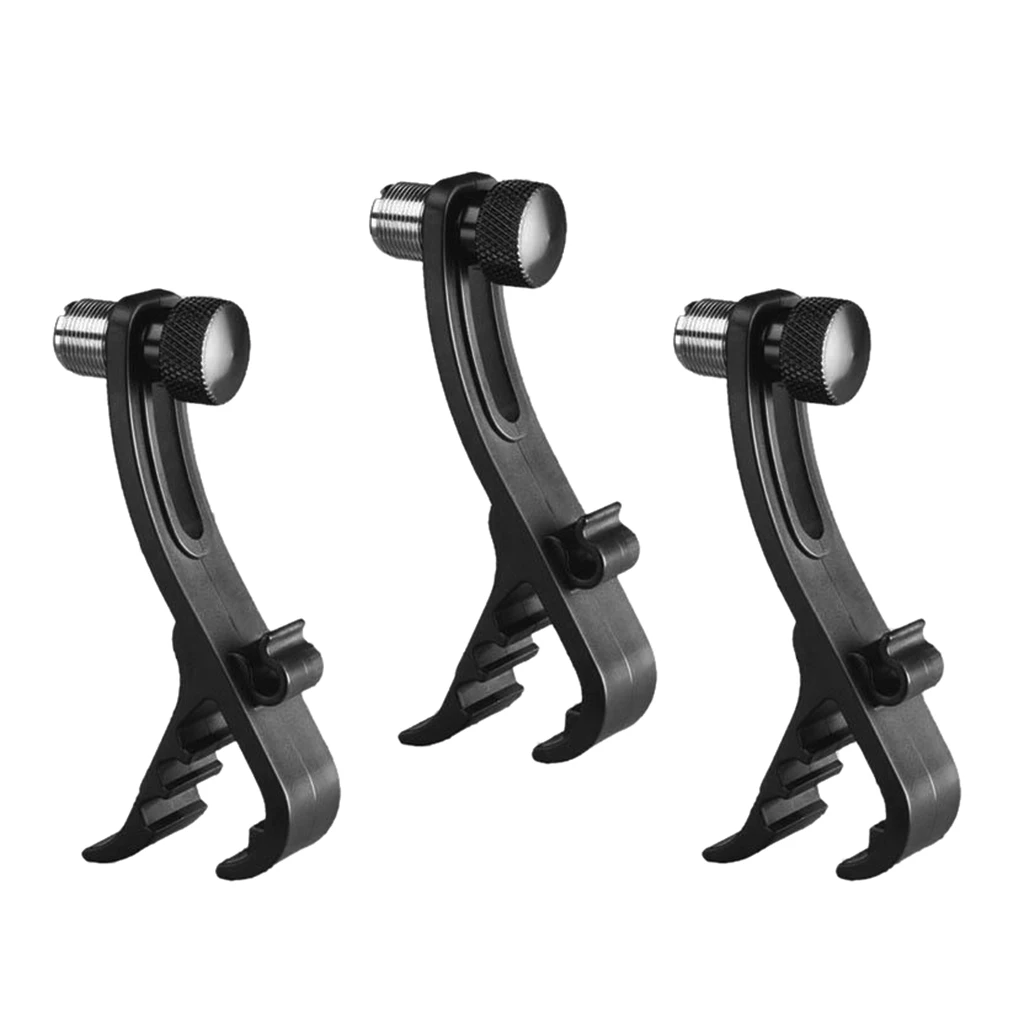 3 Pcs Adjustable Clip On Drum Rim Shockproof Mount Microphone Mic Clamp Holder Drum Mount Microphone Holder, Black