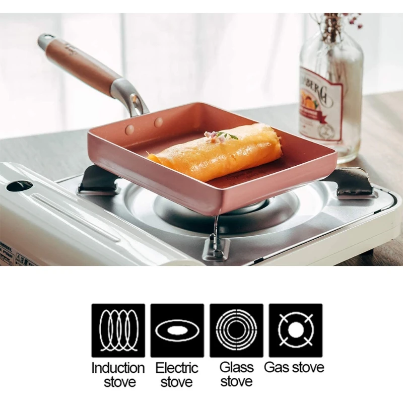 Retangular Omelette Pan Tamagoyaki Egg Pan, Nonstick Maifan Stone, Anti-Scalding Handle, Japanese Small Frying Pan