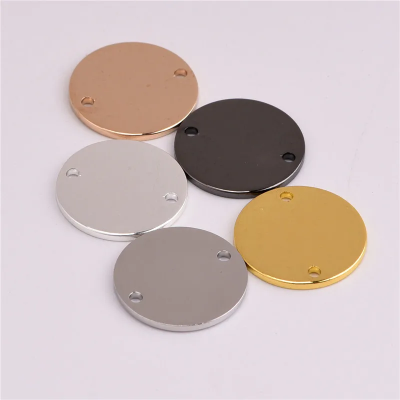 10pieces / 14 * 1mm copper double hole glossy disc necklace pendant round blank ornament for jewelry