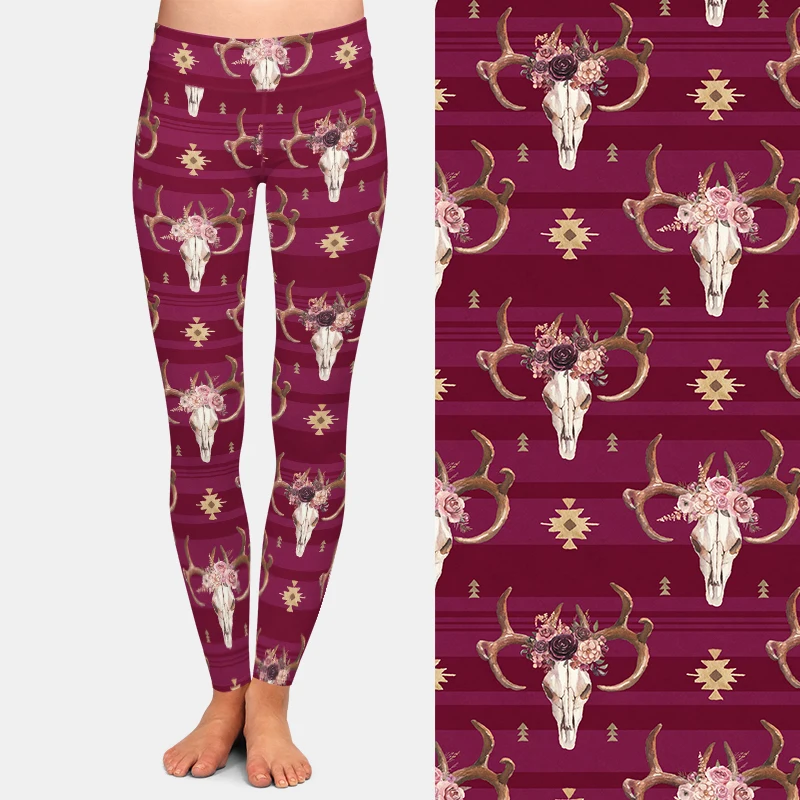 LETSFIND – Leggings élastiques de Fitness, Style Boho, motif crâne de cerf, aquarelle 3D, avec bois et imprimé Floral, taille haute