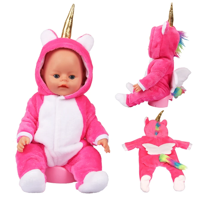 Doll Clothes 43 cm Smile Unicorn with Wings Suit American Girl Doll Clothes Rompers Outfit Baby New Born Plush Reborn Clothes