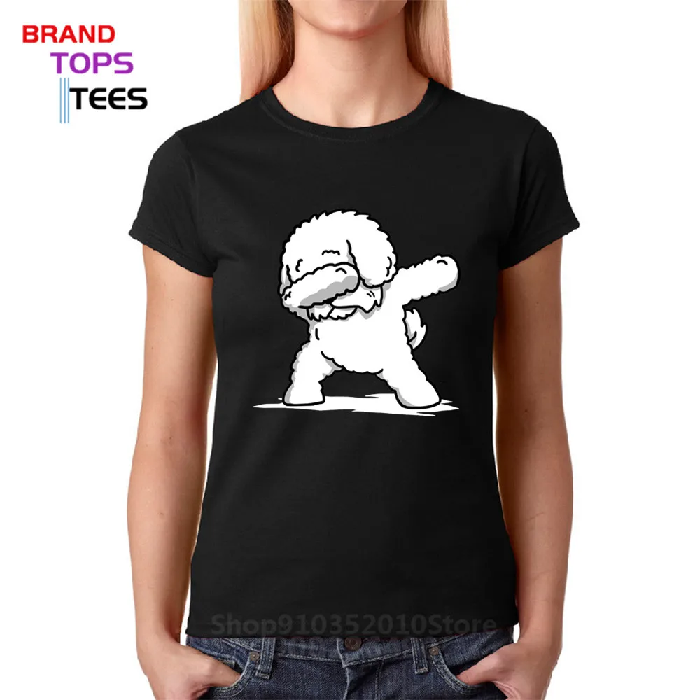 Cotton O-neck Comic Dog Dab T-Shirt Funny Dabbing Bichon Frise Leisure T Shirt Short Sleeved Tshirt Tops women's Tee Shirt