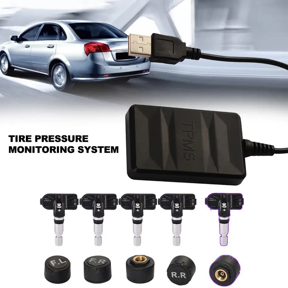 USB Spare Tire Pressure Monitoring System TPMS Built-in/External 5 Sensors Real-time Display Navigation