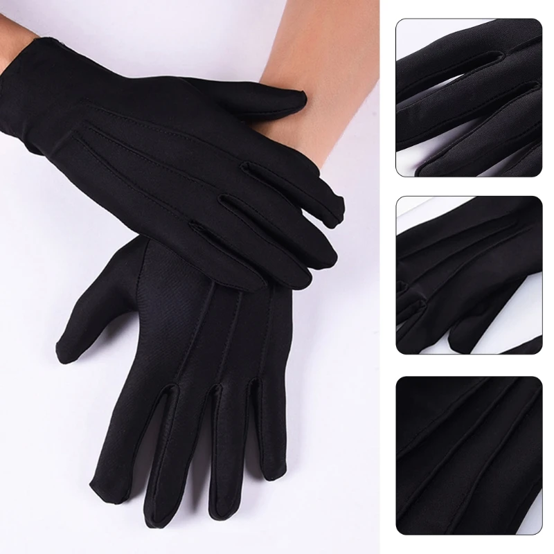 Men Spandex Thin Black White Parade Gloves Formal Tuxedo Costume Honor Guard Mittens for Coin Jewelry Silver Inspection